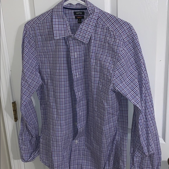 Apt 9 Purple Checkered Medium Slim Fit Button Down - Picture 1 of 3